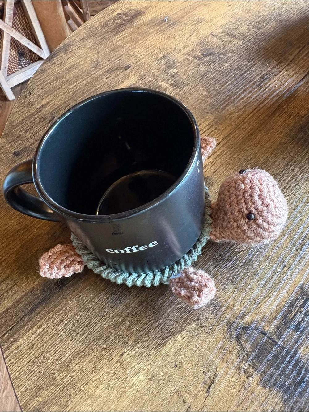 Handmade Reptile Plush Turtle Toy - Green and Peach coaster
